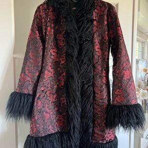 Halloween Black and Red Coat with Fur Trim